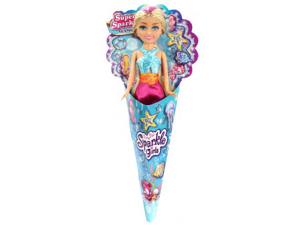 عروسک قیفی پری دریایی Sparkle Girlz مدل Mermaid (با دامن صورتی), image