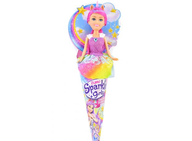 عروسک قیفی یونیکورن Sparkle Girlz مدل Rainbow Unicorn (با موی سرخابی), image