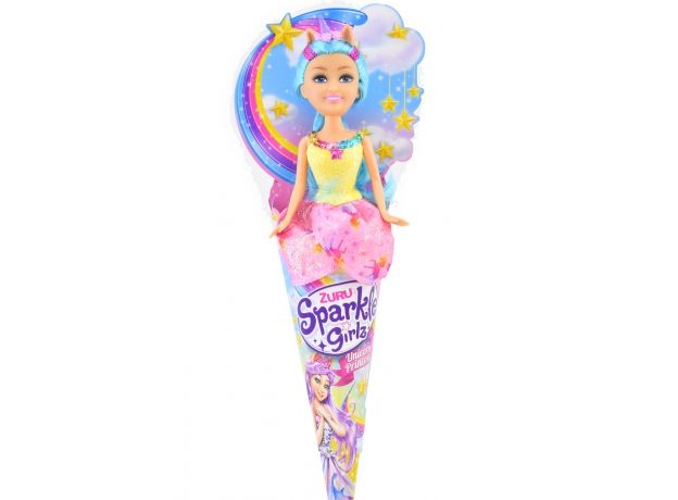 عروسک قیفی یونیکورن Sparkle Girlz مدل Rainbow Unicorn (با موی آبی), image