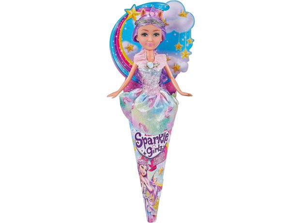 عروسک قیفی یونیکورن Sparkle Girlz مدل Unicorn Princess با موهای بنفش و شاخ بنفش, image