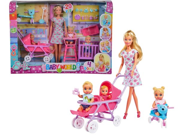 ست عروسک 29 سانتی Steffi Love مدل Baby World با 3 کودک, image