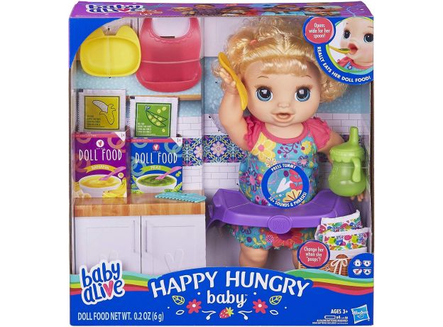 عروسک بیبی الایو مدل Happy Hungry فرفری بلوند, image