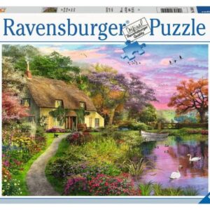 پازل 500 تکه راونزبرگر مدل کلبه روستایی در کنار برکه, image