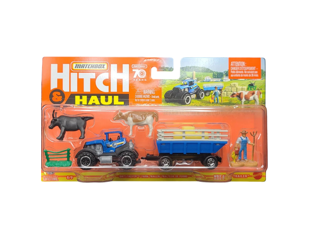 پک تریلر و تراکتور Match Box سری Hitch and Haul مدل Farm Trailer, تنوع: H1235-Farm Trailer, image