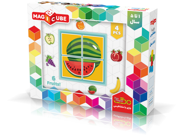 ست بازی مکعب جادویی 4 تایی میوه ای پلی مگنت, تنوع: 4006-PM-Magic Cube Fruits, image