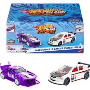 پک 2 تایی ماشین‌ های Hot Wheels سری Pull-Back Speeders مدل Mad Manga و Lancer Evolution IX