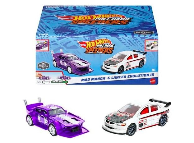 پک 2 تایی ماشین‌ های Hot Wheels سری Pull-Back Speeders مدل Mad Manga و Lancer Evolution IX, image
