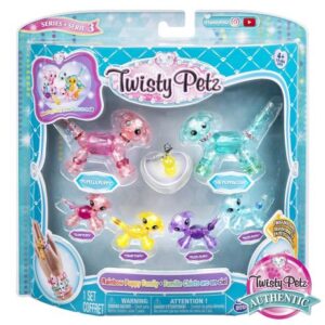 پک 6 تایی دستبندهای درخشان Twisty Petz مدل Rainbow Puppy Family
