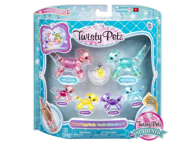 پک 6 تایی دستبندهای درخشان Twisty Petz مدل Rainbow Puppy Family, image