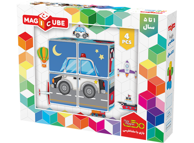 ست بازی مکعب جادویی 4 تایی وسایل نقلیه پلی مگنت, تنوع: 4006-PM-Magic Cube Vehicles, image