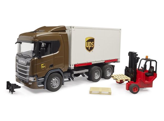 کامیون حمل بار UPS اسکانیا مدل Super 560R به همراه لیفتراک برودر Bruder, image
