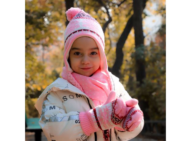 دستکش، کلاه و شال گردن بافت صورتی طرحدار Intersport, image