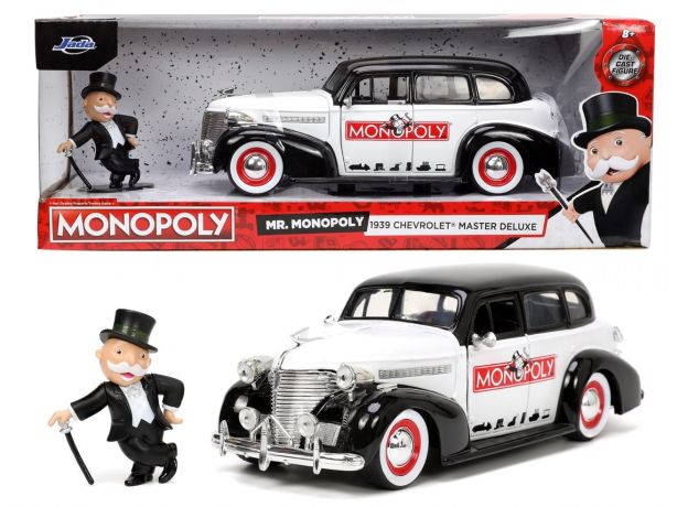 ماشین فلزی 1939 Chevy Master Deluxe و فیگور فلزی آقای مونوپولی با مقیاس 1:24, image