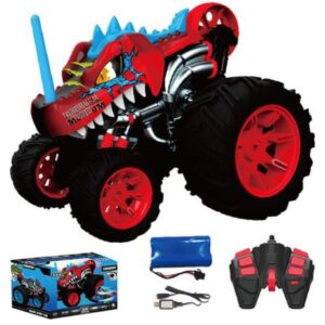ماشین کنترلی 5 چرخ Shark Monster Truck طرح دایناسور قرمز Crazon با مقیاس 1:14, image