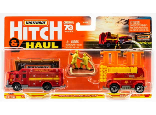 پک تریلر و ماشین آتشنشانی Match Box سری Hitch and Haul مدل Hazard Squad, تنوع: H1235-Hazard Squad, image