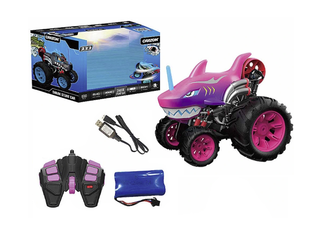ماشین کنترلی 5 چرخ Shark Monster Truck طرح کوسه صورتی Crazon با مقیاس 1:14, image