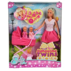 ست عروسک 29 سانتی Steffi Love مدل Sunshine Twins به همراه 2 کودک با لباس صورتی