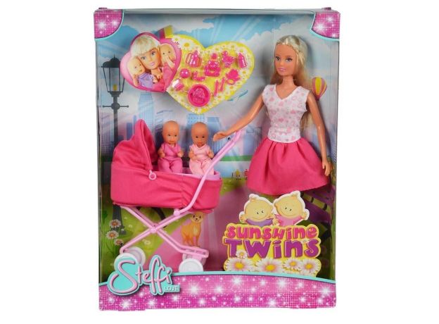 ست عروسک 29 سانتی Steffi Love مدل Sunshine Twins به همراه 2 کودک با لباس صورتی, تنوع: 105738060-Pink, image