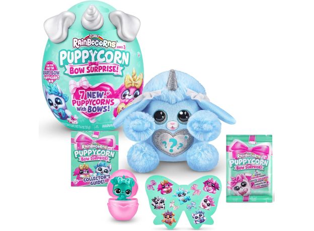 عروسک سورپرایزی رینبوکورنز RainBocoRns سری Puppycorn Bow Surprise با شاخ نقره ای, تنوع: 9269 - Silver, image