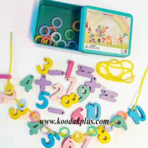اسباب بازی نخ و مهره چوبی آموزش اعداد و حروف