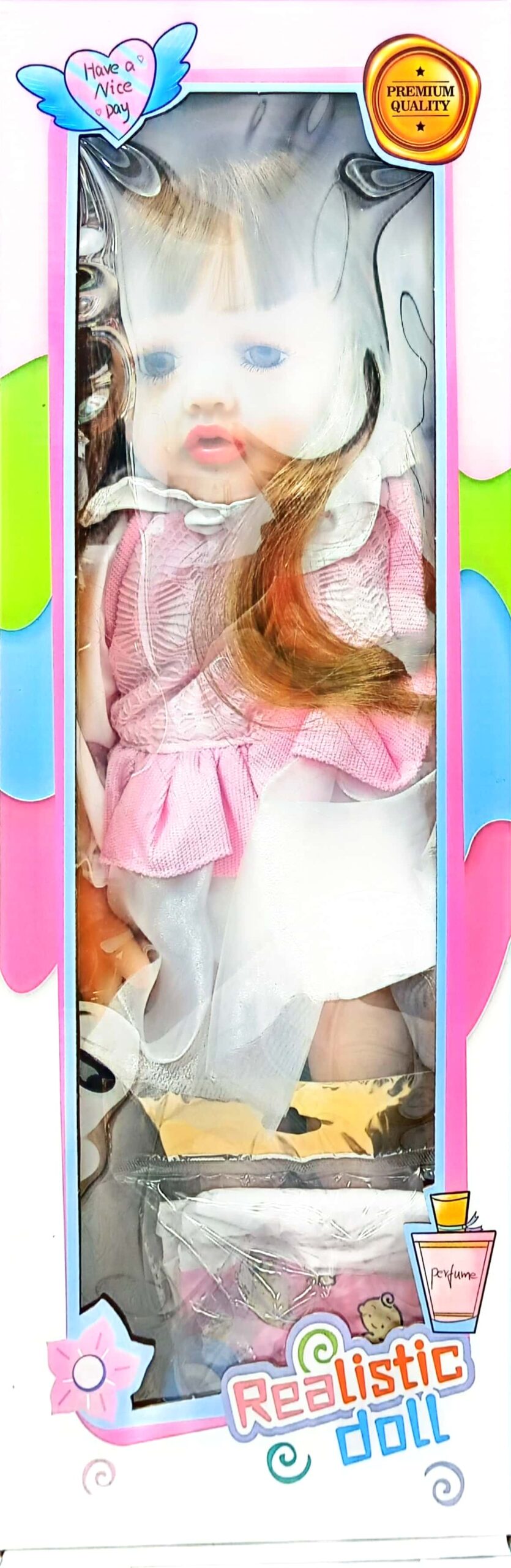 عروسک سیلیکونی هوشمند کد 239 - لباس صورتی دامن سفید