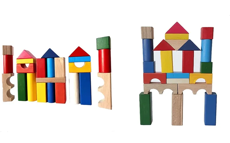 30-piece house-building wooden block brain game