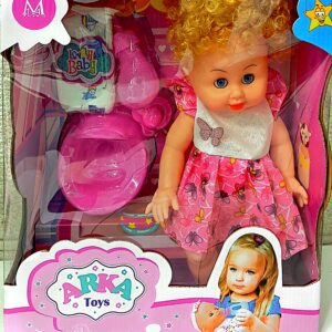 عروسک مدل دختر نوزاد طرح پروانه دار صورتی - کد 1299