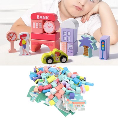 بلوک چوبی خانه سازی بریکس سطلی با صفحه بازی -کد 139-مارکاتویز